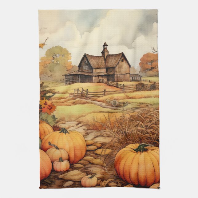 Pumpkin Farm Fall Harvest Thanksgiving Kitchen Towel (Vertical)