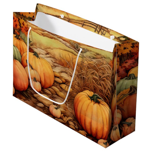 Pumpkin Farm Fall Harvest Thanksgiving Large Gift Bag (Front Angled)