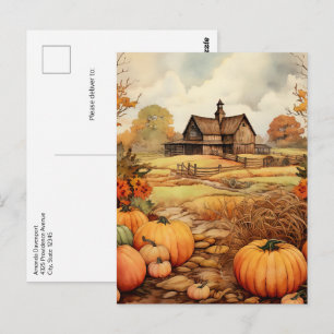 Pumpkin Farm Fall Harvest Thanksgiving Postcard