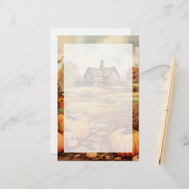 Pumpkin Farm Fall Harvest Thanksgiving Stationery (Front/Back In Situ)