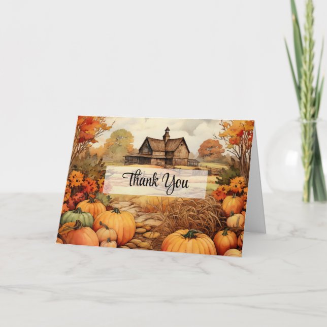 Pumpkin Farm Fall Harvest Thanksgiving Thank You Card (Front)
