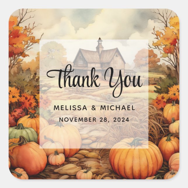 Pumpkin Farm Fall Harvest Thanksgiving Thank You Square Sticker (Front)