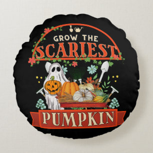 Pumpkin Farmer Halloween Round Pillow