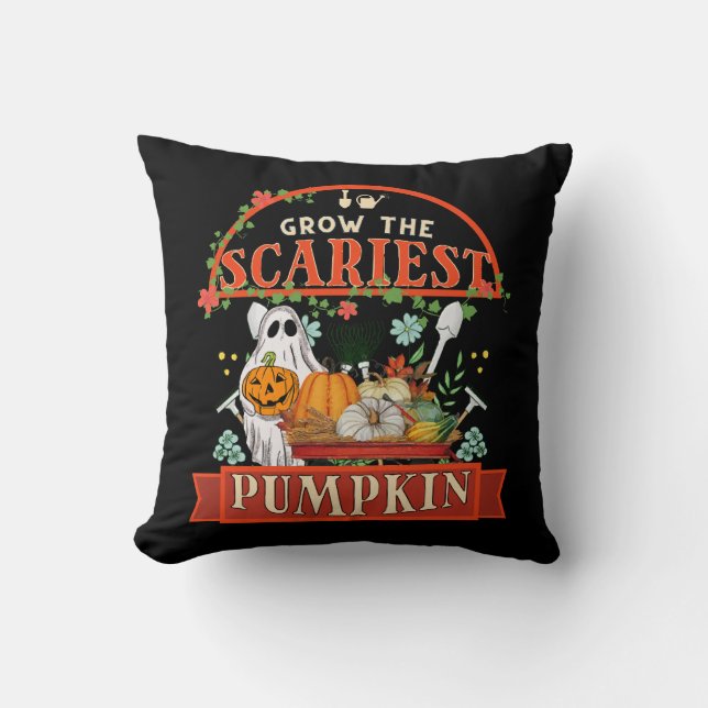 Pumpkin Farmer Halloween Throw Pillow (Front)