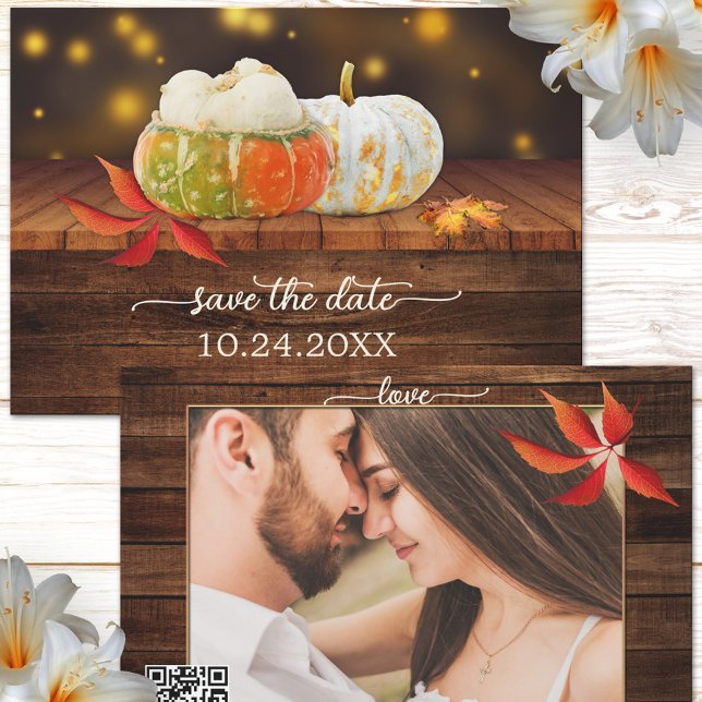 Pumpkin Festive Fall QR Photo Save the Date Card (Creator Uploaded)