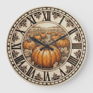  Pumpkin Field Wall Clock – Wood Burned Farm Decor