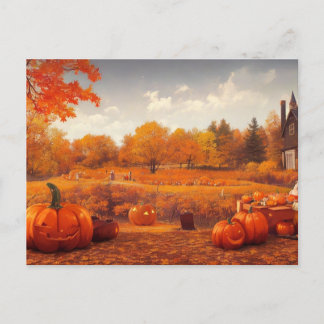Pumpkin fields of Autumn Postcard