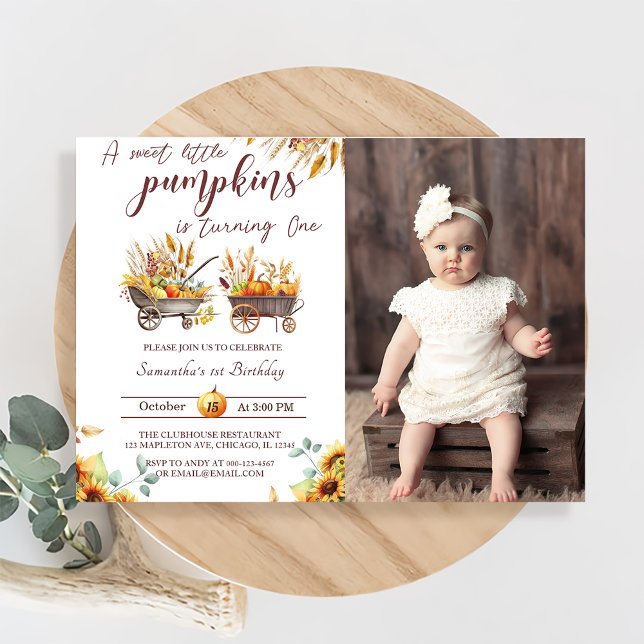 Pumpkin First Birthday A Sweet Little Pumpkin  Invitation (Creator Uploaded)