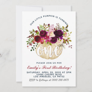 Pumpkin First Birthday Invitation