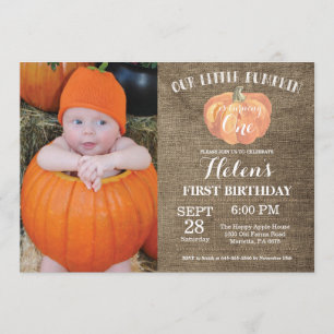 Pumpkin First Birthday Invitation Burlap
