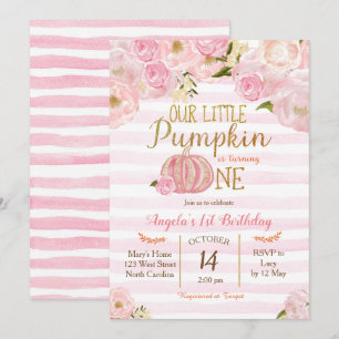 Pumpkin First Birthday Invitation Girl