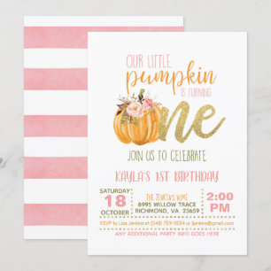Pumpkin First Birthday Invitation - Girl