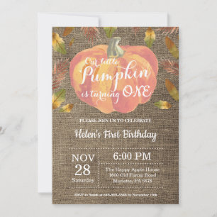 Pumpkin First Birthday Invitation Orange