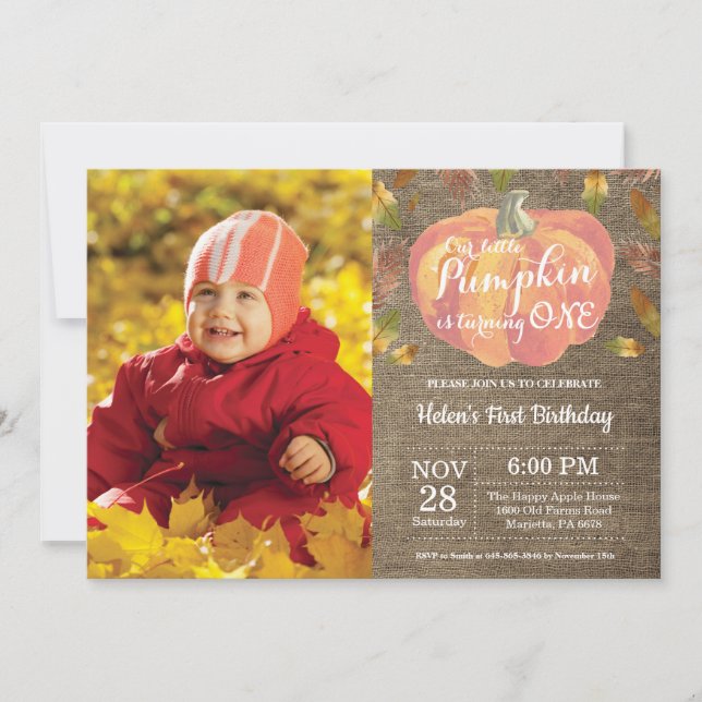Pumpkin First Birthday Invitation Orange (Front)