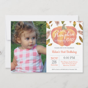 Pumpkin First Birthday Invitation Orange