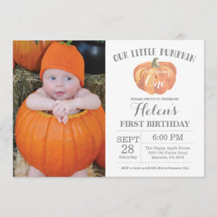 Pumpkin First Birthday Invitation Orange and Gary