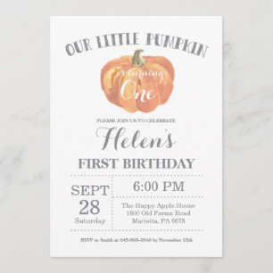 Pumpkin First Birthday Invitation Orange and Gary