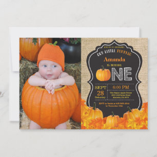 Pumpkin First Birthday Invitation Orange Burlap