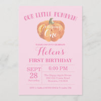Pumpkin First Birthday Invitation Pink