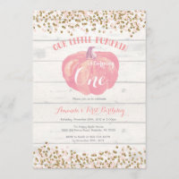 Pumpkin First Birthday Invitation Pink and Gold