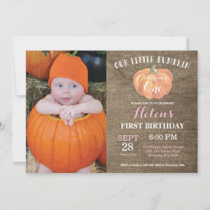 Pumpkin First Birthday Invitation Pink Burlap