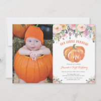 Pumpkin First Birthday Invitation Pink Floral