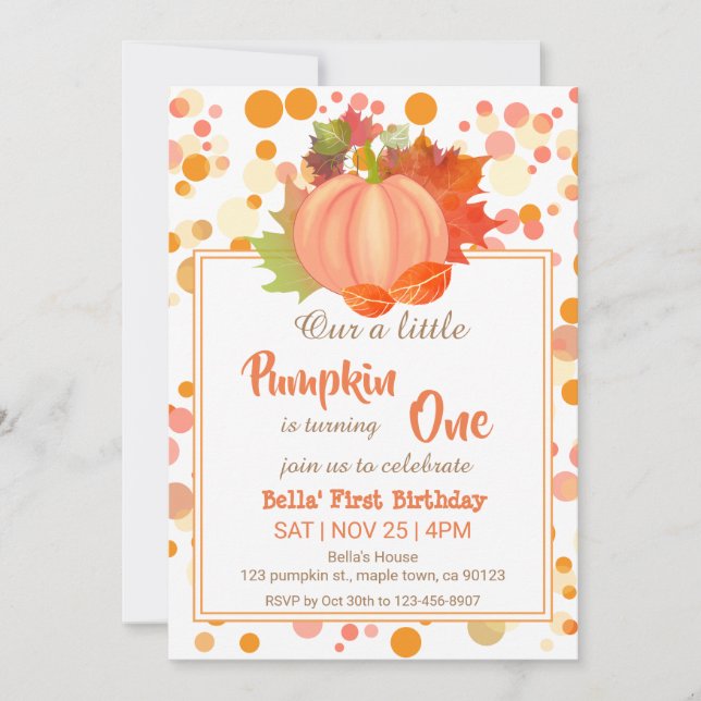 Pumpkin First Birthday Invitations (Front)