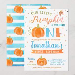 Pumpkin First Birthday Invitations for Boy 1st