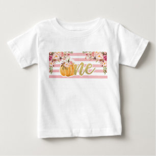 Pumpkin First Birthday ONE Shirt - Floral Stripes