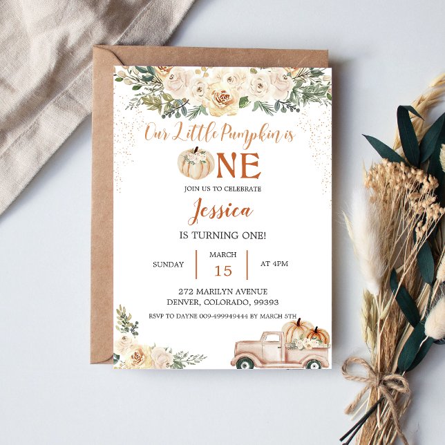 Pumpkin First Birthday Our Little Pumpkin Is One  Invitation (Creator Uploaded)