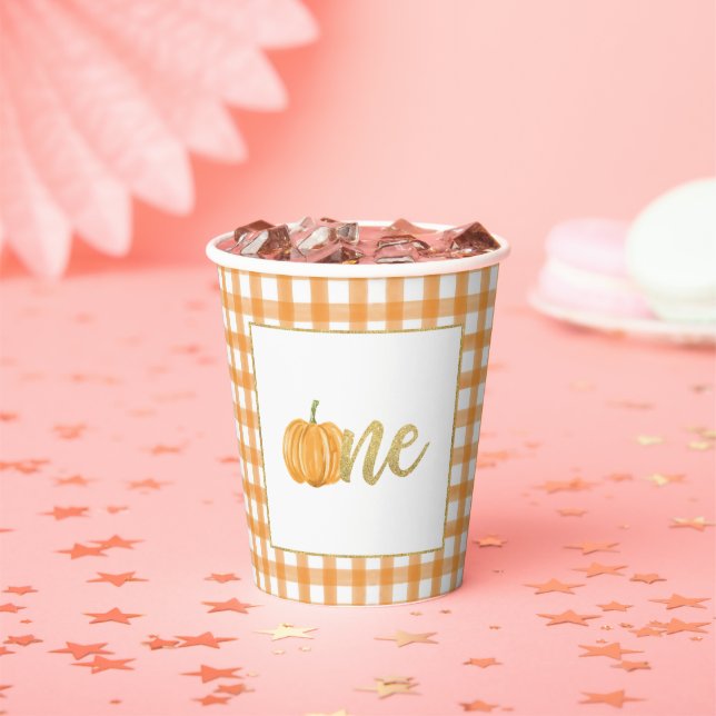 Pumpkin First Birthday Paper Cup - Boy Orange Pl (Insitu)