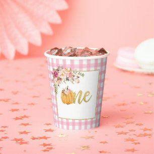 Pumpkin First Birthday Paper Cup - Floral Pink Pl
