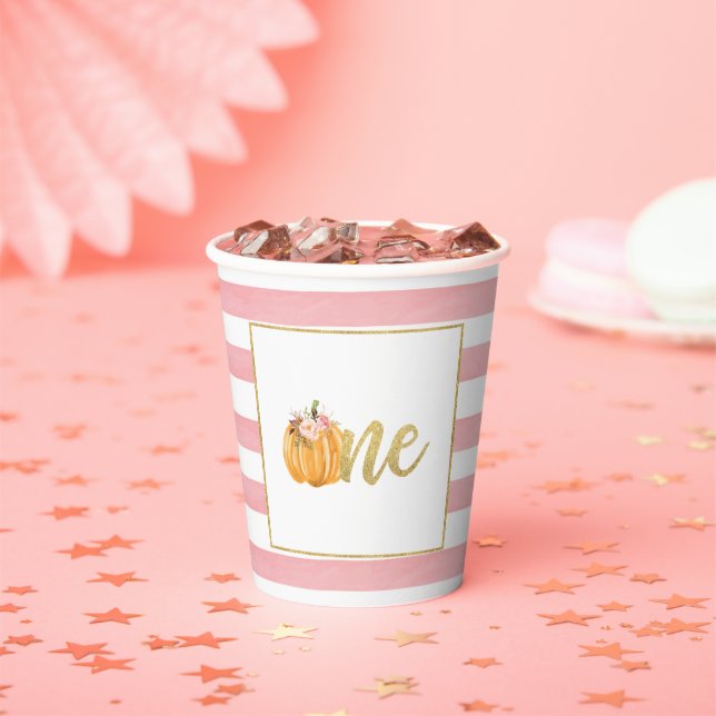 Pumpkin First Birthday Paper Cup - Girl Pink Str (Insitu)