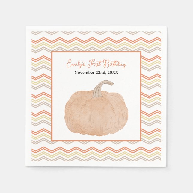 Pumpkin First Birthday Party Napkins (Front)