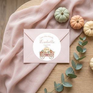 Pumpkin First Birthday Pink Girl Classic Round Sticker