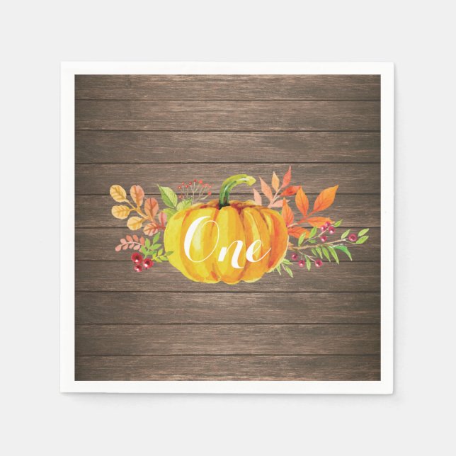 Pumpkin First Birthday Rustic Fall Autumn Napkin (Front)