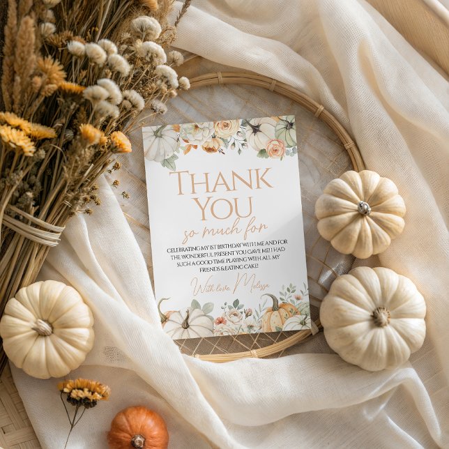 Pumpkin First Birthday Thank You Card (Creator Uploaded)