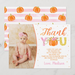 Pumpkin First Birthday Thank You Cards