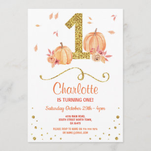 Pumpkin First One Birthday Fall Party Invite