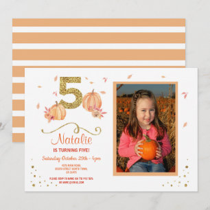 Pumpkin FIVE Birthday 5TH Fall Party Photo Invite