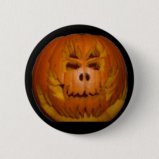 Pumpkin, Flaming Skull 2 Inch Round Button (Front)