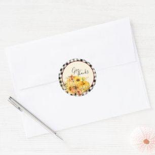 Pumpkin floral and check Thanksgiving   Classic Round Sticker