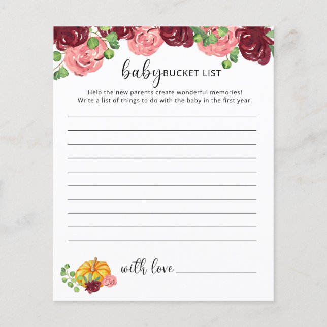 Pumpkin floral Baby bucket list (Front)