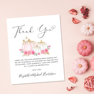 Pumpkin Floral Baby Girl Shower Thank You Card