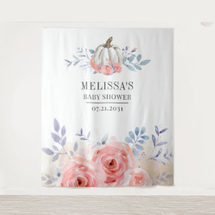 Pumpkin Floral Baby Shower Pink Roses Backdrop Tapestry