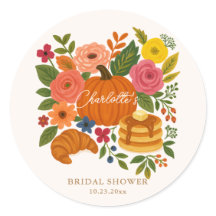 Pumpkin Floral Bridal Shower Round Sticker