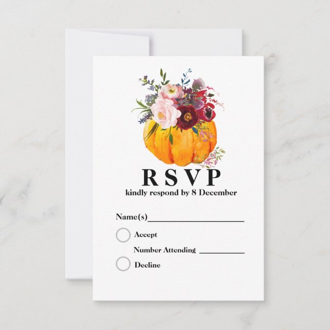 pumpkin, floral, fall  3.5" x 5" Response Card (Front)