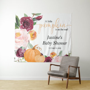 Pumpkin floral fall baby shower backdrop sign tapestry