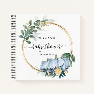 Pumpkin Floral Fall Blue Baby Shower Guestbook Notebook