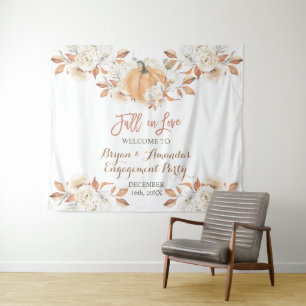 Pumpkin Floral Fall in Love Engagement Party Tapestry